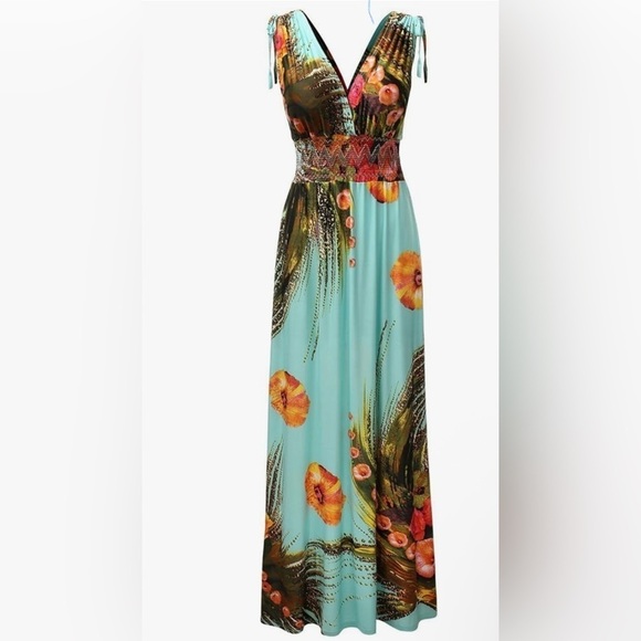 More Feel Dresses & Skirts - MORE FEEL FLORAL MAXI PLUS SIZE DRESS 4XL BOHO BOHEMIAN SUMMER BLUE